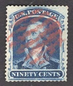 CERTIFIED US Stamp #39 90c Blue Washington USED SCV $11,000. PSE CERT.