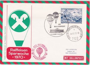 Austria 1970 Wien Building Slogan Cancel Balloon Post Stamps Cover Ref 28084