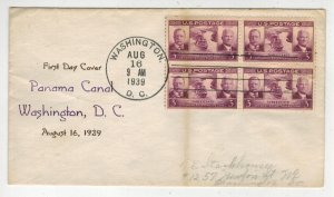 1939 PANAMA CANAL TEDDY ROOSEVELT FDC 856-33C NIX 8/16 D.C. CACHET & CANCEL