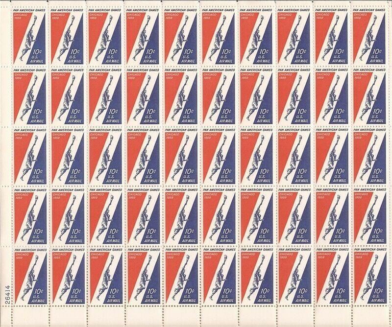 US Stamp - 1959 Pan-American Games - 50 Stamp Sheet  - Scott #C56