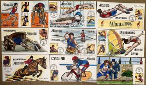 COLLINS HANDPAINTED CMPLT SET ATLANTA OLYMPICS 20 STAMPS 13 FDCs SPORTS