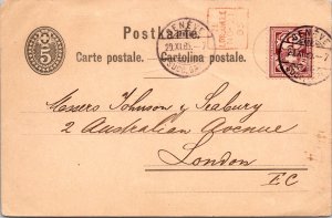 Switzerland 1885 - Postcard to London - Geneve - F34612