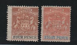 RHODESIA 1892 ARMS 4D AND 8D