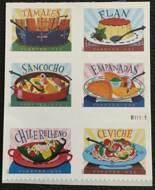 US #5192-5197 (5197a) MNH Block of 6 Delicioso Latin Dishes (.49) SCV $6.00