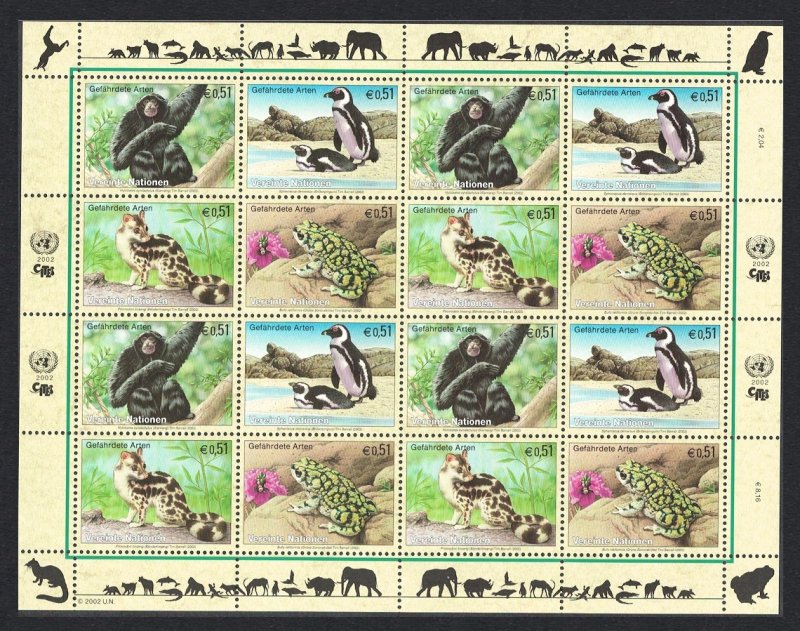 UN Vienna Birds Gibbon Penguin Linsang Toad Sheetlet 2002 MNH SC#311a