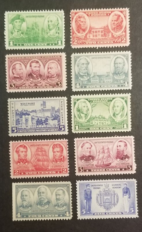 US Scott 785-794 Army Navy Series stamp Set MNH OG Mint Unused z3920