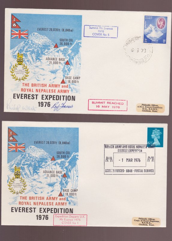 NEPAL 4 covers EVEREST EXPEDITION 1976 JOINT ARMY autographs