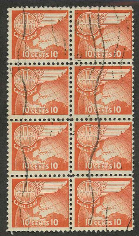 Canal Zone C23a Used Block of 8 F-VF
