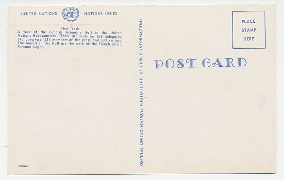 Maximum card United Nations 1957 General Assembly Hall