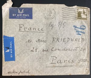 1940 Tel Aviv Palestine Airmail Cover To Paris France