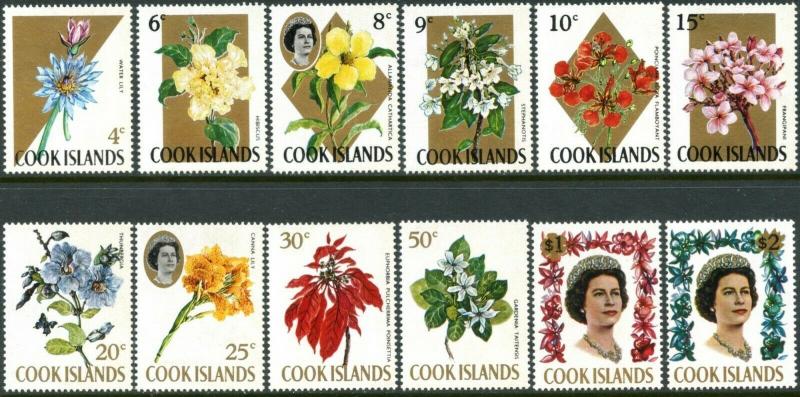 COOK ISLANDS Sc#205, 207-17 1970-71 4c- Flowers with Fluor Ovpt OG Mint NH