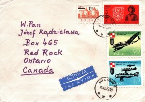 1972 AIRMAIL COVER FROM POLAND TO RED ROCK CANADA - 4 ATTRACTIVE STAMPS (KRAKOW)
