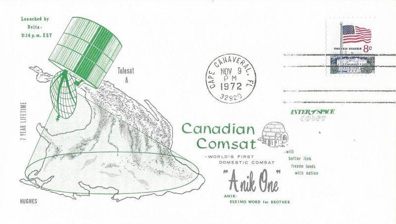 9 Nov 1972 Space Cover, Anik One - Canadian Comsat