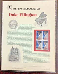 Commemorative Panel #262  Duke Ellington #2211   22 c   1986