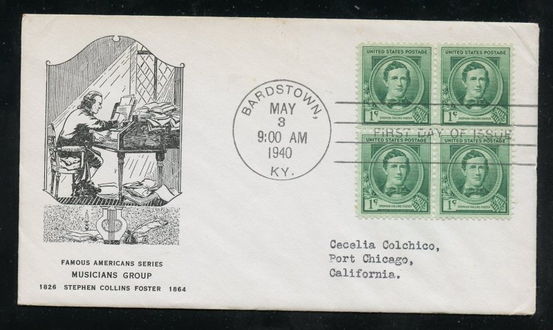 US 879 M=12A Stephen Foster Famous American Davenport cachet FDC ADDR 