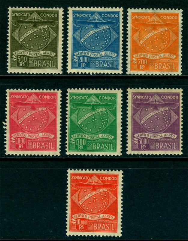 BRAZIL 1927 AIRMAIL - Condor set(1st print) 500r-10000r Scott 1CL1-1CL7 mint MNH