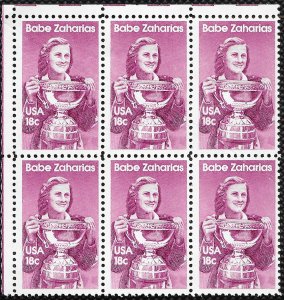 US #1932 MNH Corner Block of 6.  Babe Zaharias.