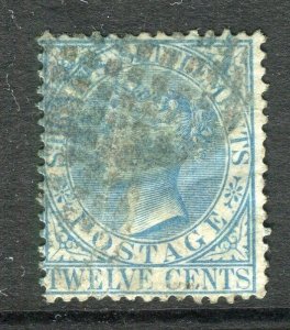 STRAITS SETTLEMENTS; 1867 classic QV Crown CC issue used shade of 12c.