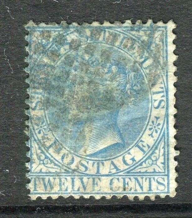 STRAITS SETTLEMENTS; 1867 classic QV Crown CC issue used shade of 12c.