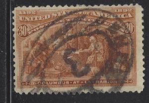 1893 USA 30c Columbian Sc# 239 - Used - Cat = $100 - Fine - Small Tear (BS26)