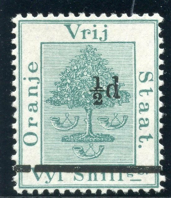 Orange Free State 1882 QV ½d on 5s green MLH. SG 36.