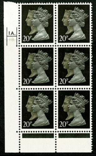 1d Black Anniversary 20p Machin ACP/DEX in Cylinder Block of 6 Cyl 1A1B Dot U/M 