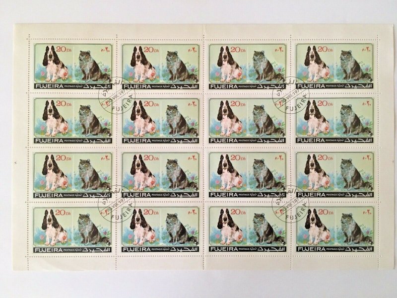 FUJEIRA 1971 - 1972, 2 Sheets CTO, ANIMALS - Bird, Dog, Cat - Free Shipping