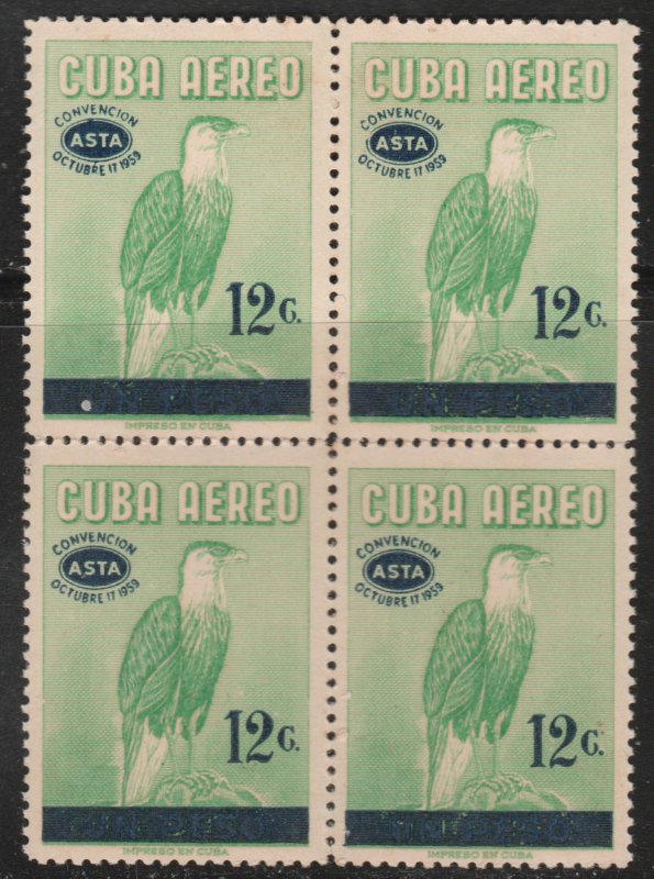 1959 Cuba Stamps Birds Caracara Eagle Surcharged Block 4 MNH