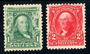 USAstamps Unused FVF US 1902 Issue Scott 300, 301 OG MNH SCV $68