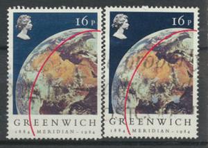 Great Britain SG 1254 - Used - pair with both sky shades - Greenwich Meridian