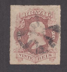 Brazil Sc 62 used 1877 20r rouletted Dom Pedro F-VF