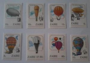 ZAIRE 8 SET BALLOON BALLOONS ZEPPELINS AIRSHIPS AVIATION