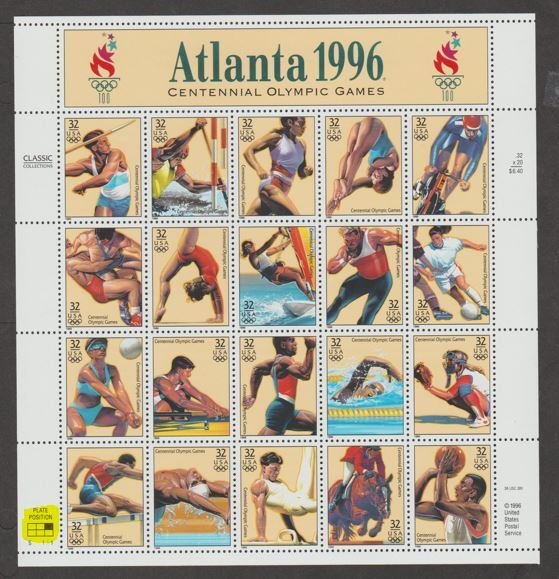 U.S. Scott #3068 Atlanta 1996 Olympics - Mint NH Sheet - UR Plate