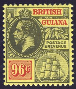 British Guiana 1913 KGV 96c black & vermilion/yellow (white back) MLH. SG 269a.