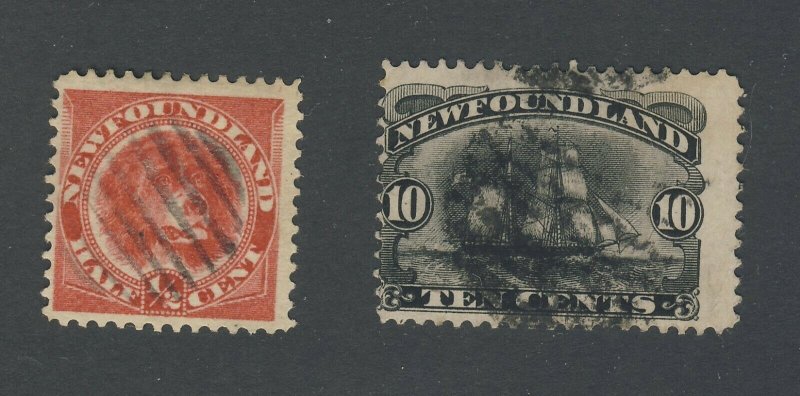 2x Newfoundland Used Stamps; #56-1/2c U F/VF & #59-10c U F Guide Value = $53.00