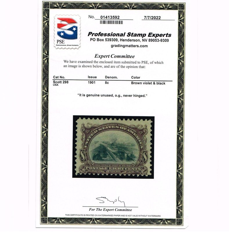 EXCELLENT GENUINE SCOTT #298 F-VF MINT PRISTINE OG NH PAN-AMERICAN EXPO PSE CERT