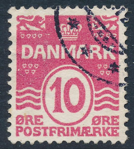 Denmark Scott 62v (AFA 65v), 10ø Wavy Lines, VF U variety