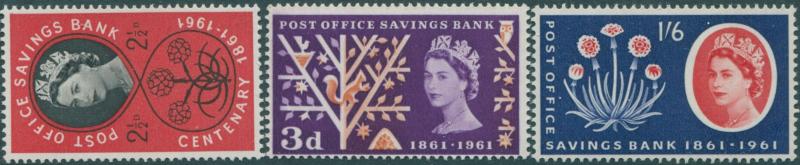 Great Britain 1961 SG623A-625A QEII Post Office Savings Bank set MNH