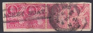 NEW SOUTH WALES 1d pair 1897 6d (4) on piece AUCKLAND PACKET BOAT cancel....z320