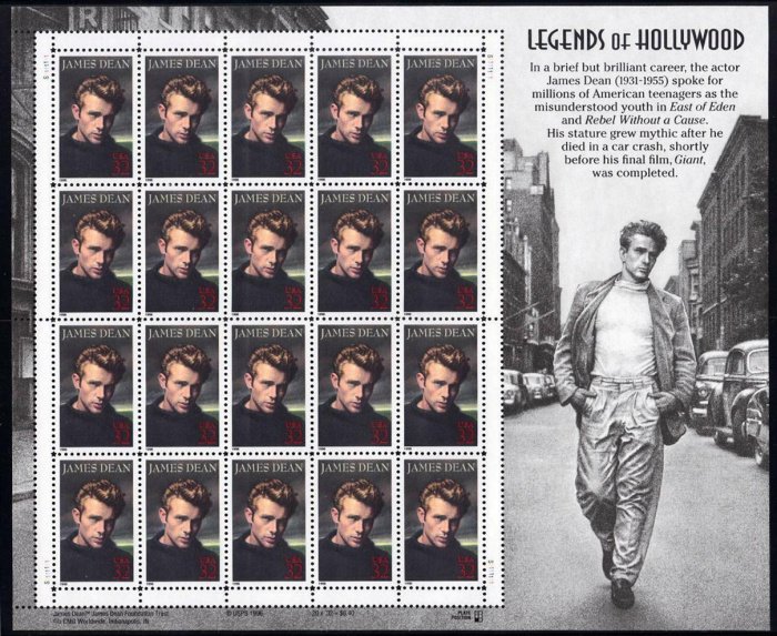 US #3082, 32c James Dean,  Sheet, VF mint never hinged, Fresh Sheets,  VF min...