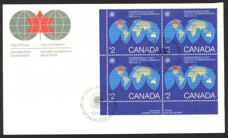 Canada Sc# 977 FDC inscription block 1983 03.14 Map of the Earth