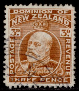 NEW ZEALAND EDVII SG395, 3d chestnut, FINE USED. Cat £22. PERF 14 LINE