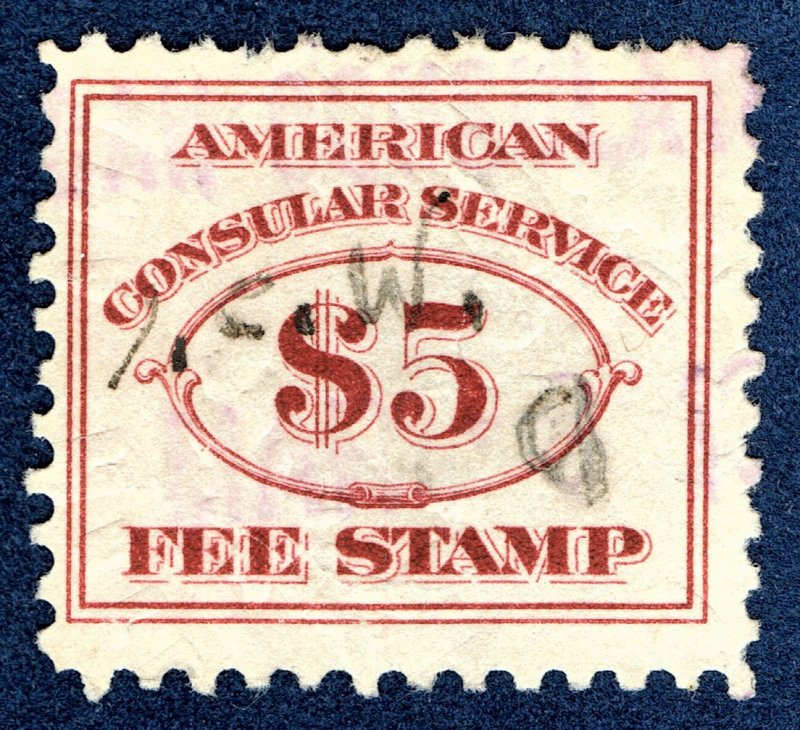 [0962] 1925-52 Scott#RK37 $5 carmine Consular service fee