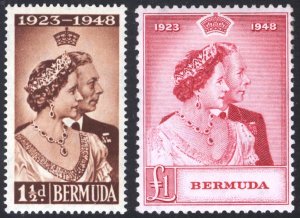 Bermuda 1948 1.5d-£1 Silver Wedding Scott 133-134 SG 125-126 MNH Cat $48+