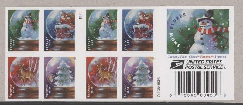 2022 US Scott# 5816-5819 Snow Globes, Booklet of 20 (MNH) - Genuine