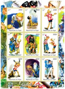 Niger 1998 Pinocchio Disney Characters-Cinema and Cartoon Sheetlet(9) Perf.MNH