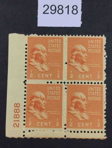 US STAMPS  #803 MINT OG H PLATE BLOCK LOT #29818