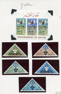 QATAR SCOUT IMPERFORATE SCOTT#53/60 SET AND TWO SOUVENIR SHEETS MINT HINGED & NH