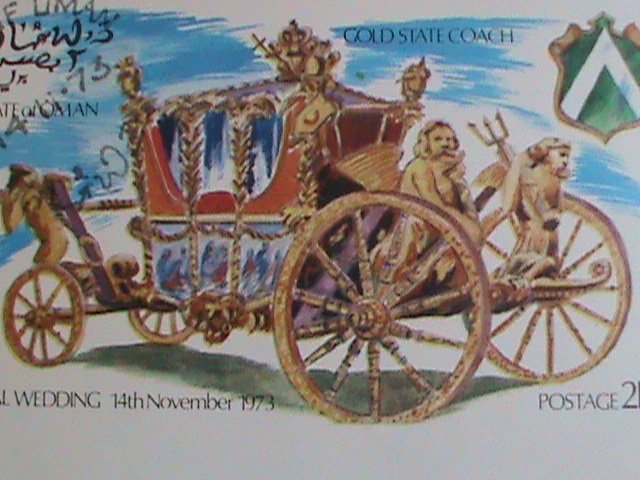 OMAN STAMP-1973-ROYAL WEDDING GOLD STATE COACH IMPERF-CTO S/S SHEET VERY FINE