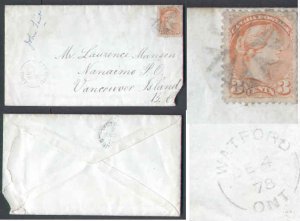 Canada-cover  #8026 - 3c Small Queen-Lambton Cnty-Watford,CW sin